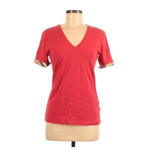 BURBERRY V-Neck Short Sleeve T-Shirt Red